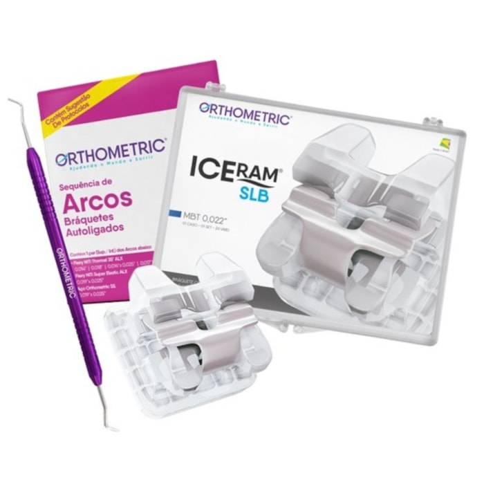Bráquete Cerâmico Autoligado Iceram SLB MBT 022 + Arcos Estéticos + Instrumental - Kit - Orthometric