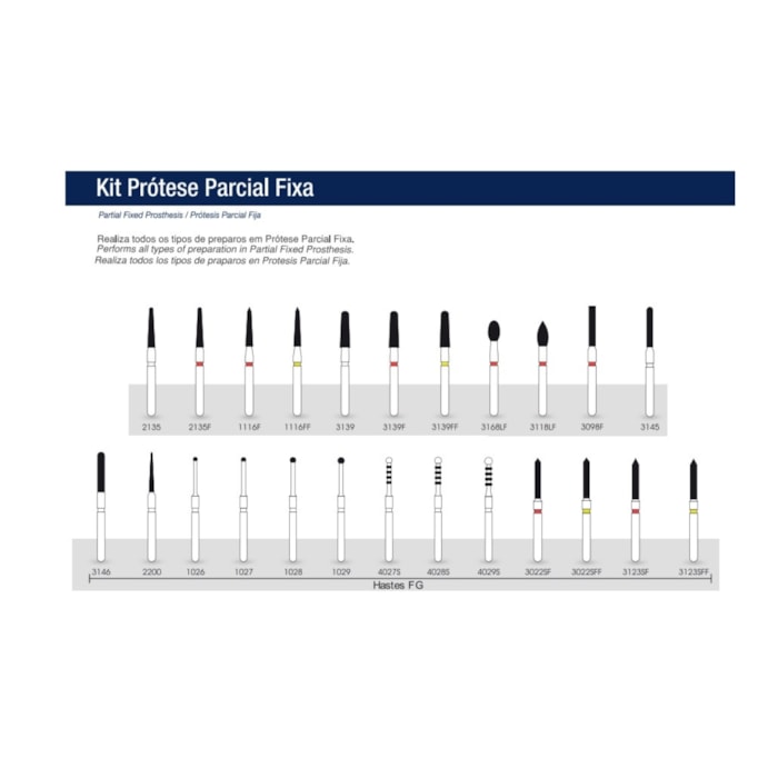 Brocas Diamantadas para Prótese Parcial Fixa Kit - KG Sorensen