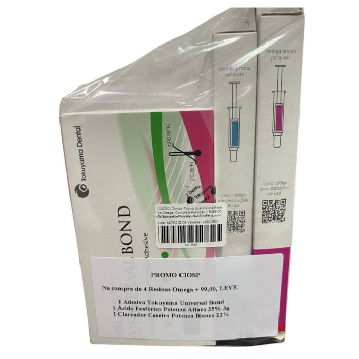 Combo Promocional Resina Estelite Omega: Compre 3 Resinas + R$99,00 E Ganhe Adesivo Universal Bond + Ácido Potenza Attacco + Clareador Caseiro Potenza 