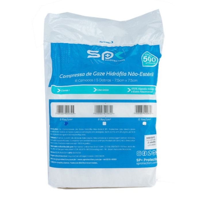 Compressa de Gaze Hidrófila Não Estéril 9 Fios - SP Protection