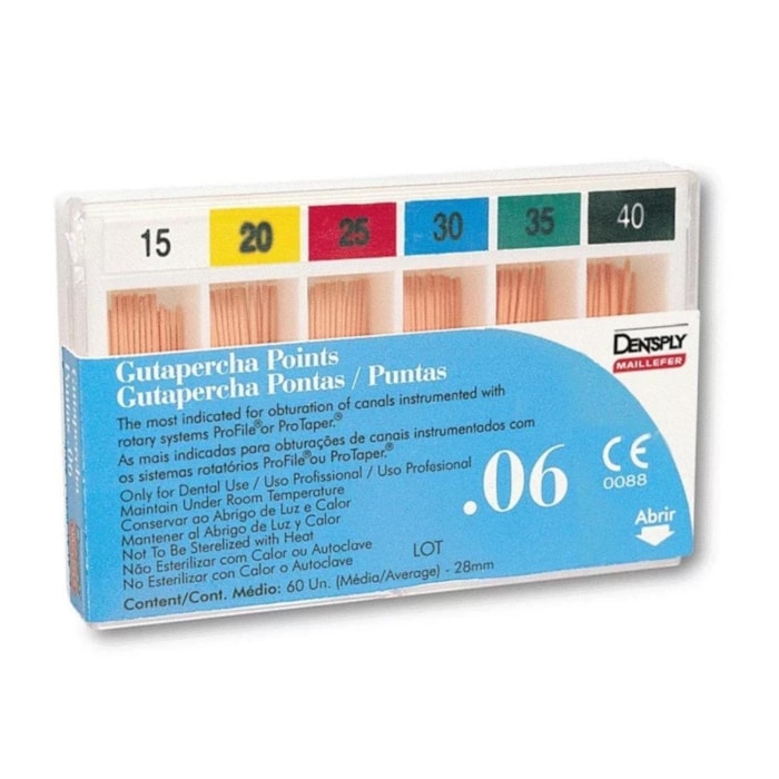 Cone de Guta Percha .06 - Dentsply - Validade: 01/23