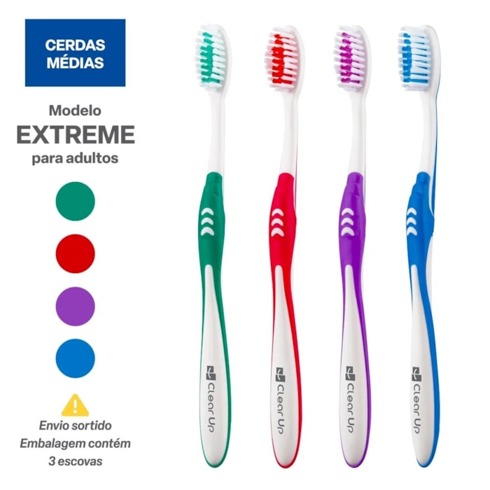 Escova de Dente Pop Cerdas Médias Kit com 3 Unidades - Multilaser