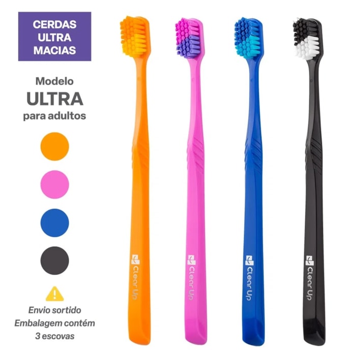 Escova de Dente Ultra Clear Up Kit com 3 Unidades (Cores Sortidas) - Multilaser