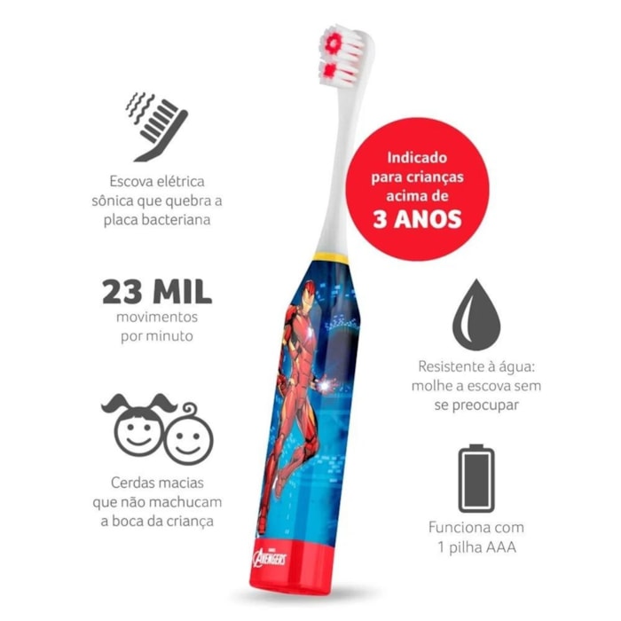 Escova Dental Eletrica Infantil Homem de Ferro Marvel Kids - Multilaser