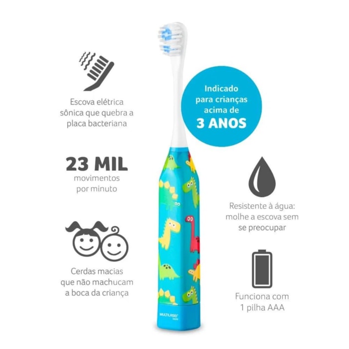 Escova Dental Eletrica Kids Health Pro Dinossauro - Multilaser