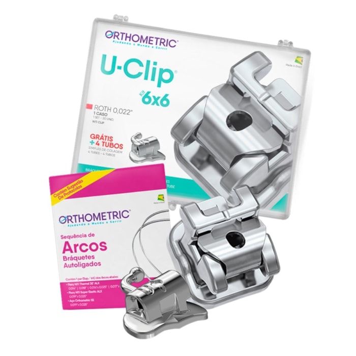 Kit Bráquete Metálico Autoligado UClip Roth 022 + Arcos + Tubos