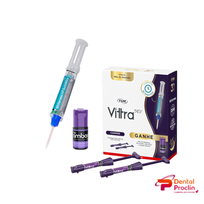 Kit Resina Composta Vittra APS + Ambar APS + Whiteness HP AutoMixx 35% Plus – FGM