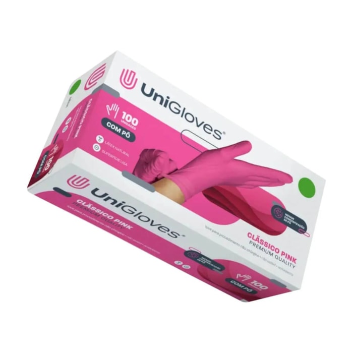Luva de Procedimento Clássico Pink Premium Quality - Unigloves  Validade: 01/25