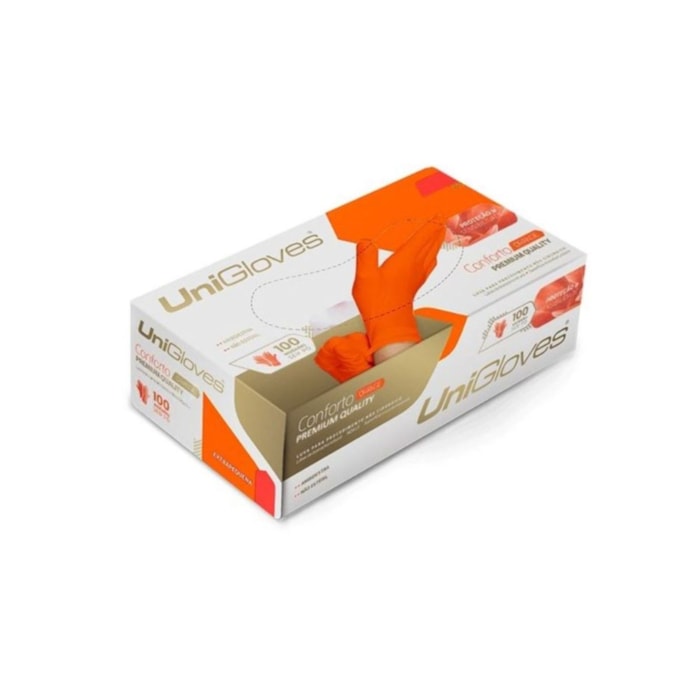 Luva de Procedimento Conforto Orange Premium Quality - Unigloves Validade: 01/25