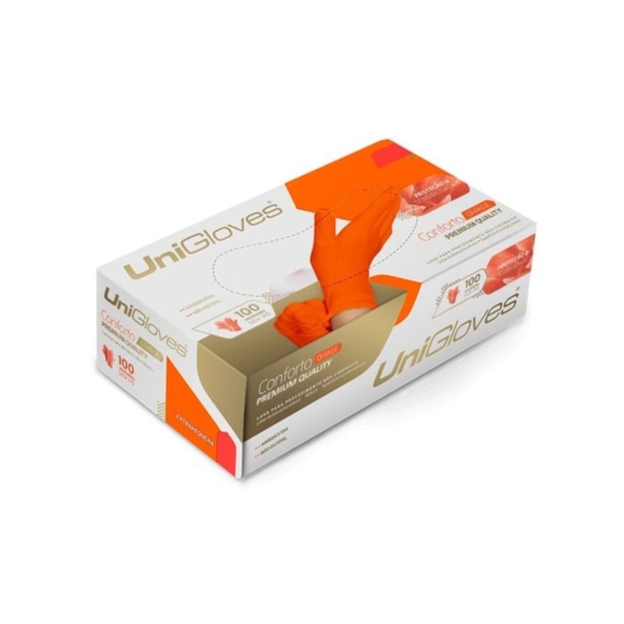 Luva de Procedimento Conforto Orange Premium Quality - Unigloves Validade: 01/25
