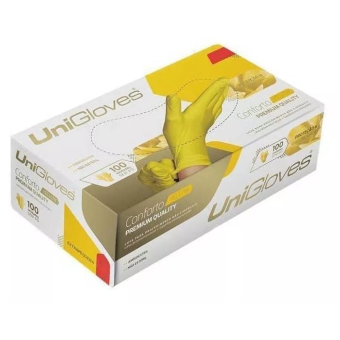 Luva de Procedimento Conforto Yellow Premium Quality - Unigloves  Validade: 01/25