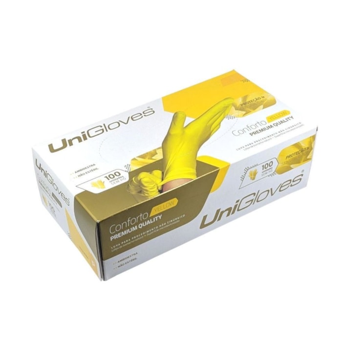 Luva de Procedimento Conforto Yellow Premium Quality - Unigloves  Validade: 01/25