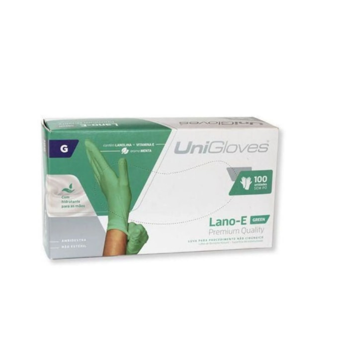 Luva de Procedimento Lano-E Green Premium Quality - Unigloves Validade: 09/25