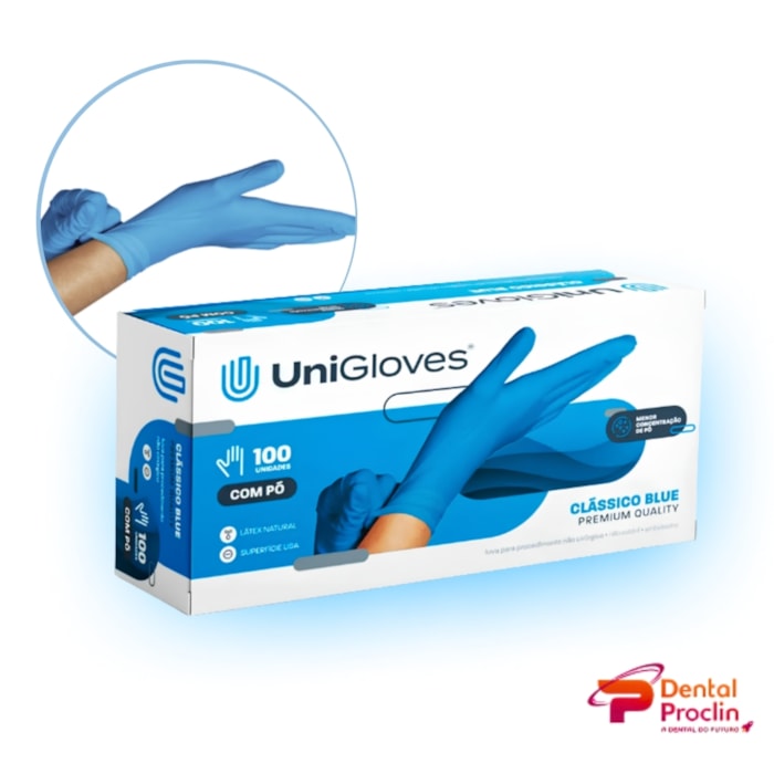 Luva de Procedimento Nitrílica Blue Premium Quality - Unigloves Validade: 07/26