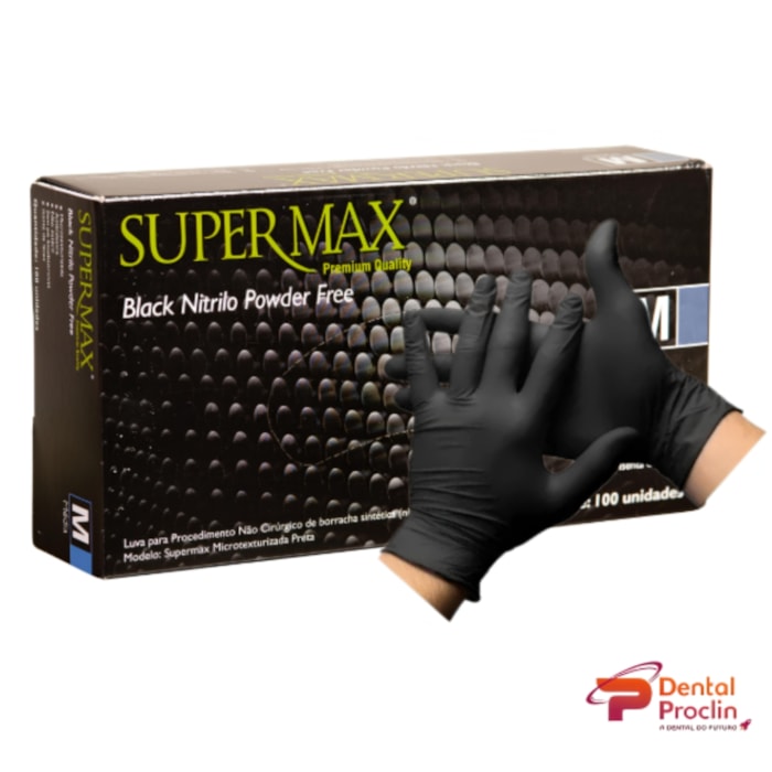 Luva de Procedimento Nitrílica Preta - Supermax