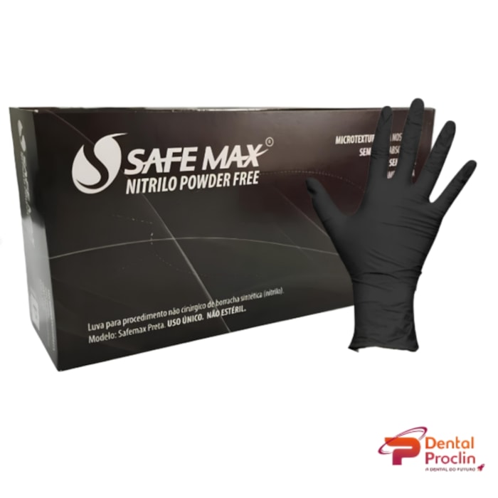Luva de Procedimento Nitrílica SafeMax Preta - Supermax