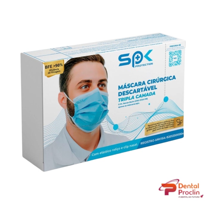 Máscara Descartável Tripla com Elástico e Clip Nasal - SP Protection