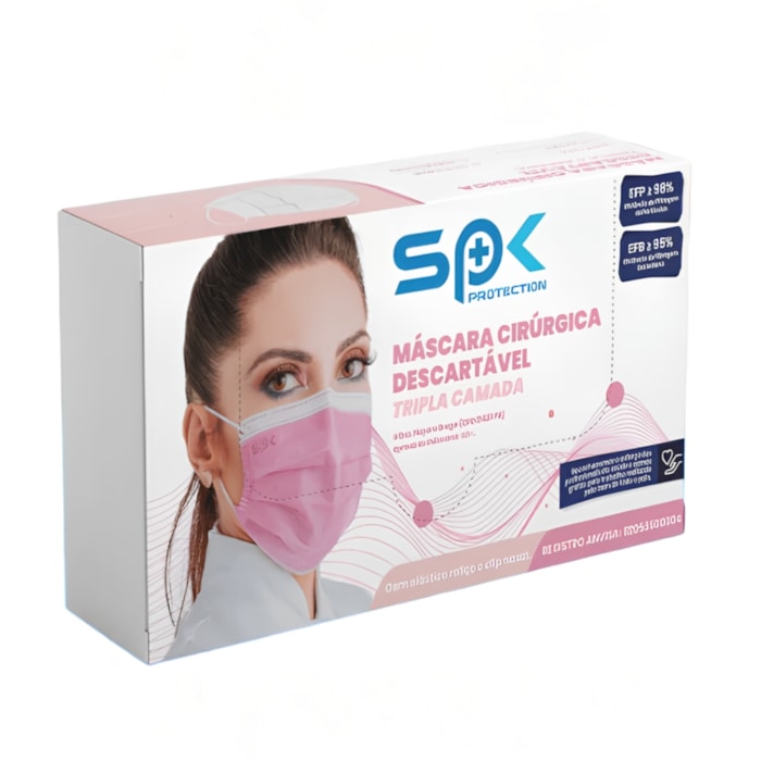 Máscara Descartável Tripla com Elástico e Clip Nasal - SP Protection