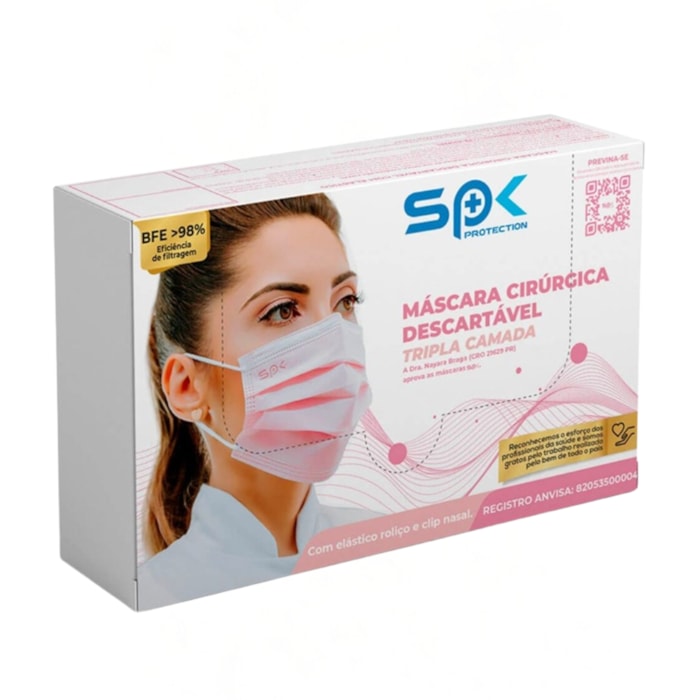 Máscara Descartável Tripla com Elástico e Clip Nasal - SP Protection