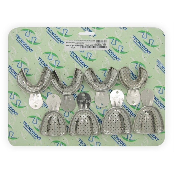 Moldeiras Com 8 Peças Adulto Dentado Perfurada Inox - Tecnodent