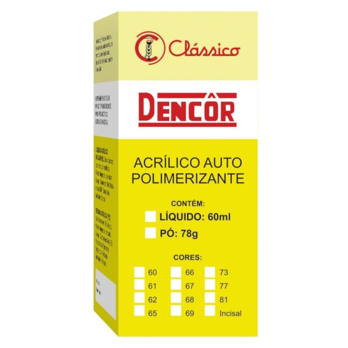 Resina Acrílica Dencôr em Pó cor 65 78g - Clássico