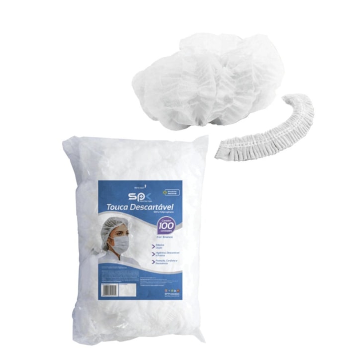 Touca Descartável Sanfonada Branca 20g com 100 unidades - SP Protection